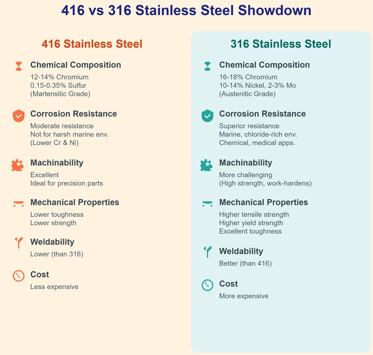 416 Stainless Steel vs. 316 Key Differences